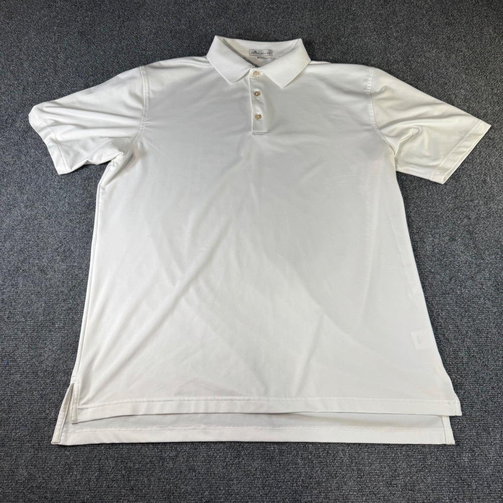 Peter Millar Mens Large White Short Sleeve Performance Golf Polo Shirt